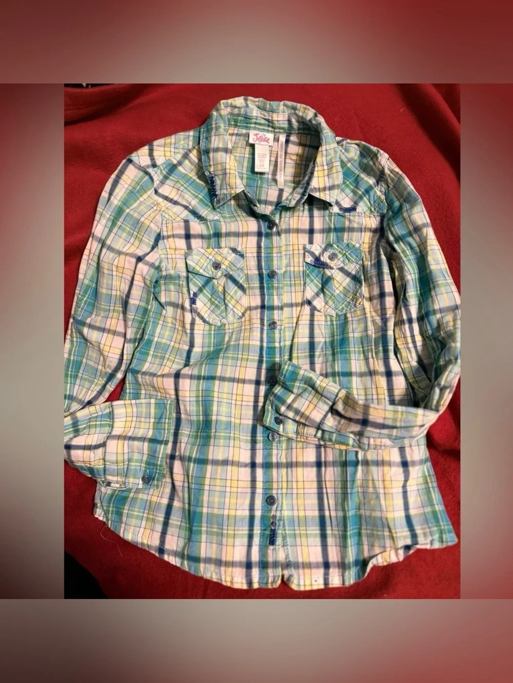 Justice Teal, Blue & Yellow Plaid Button-Down Shirt